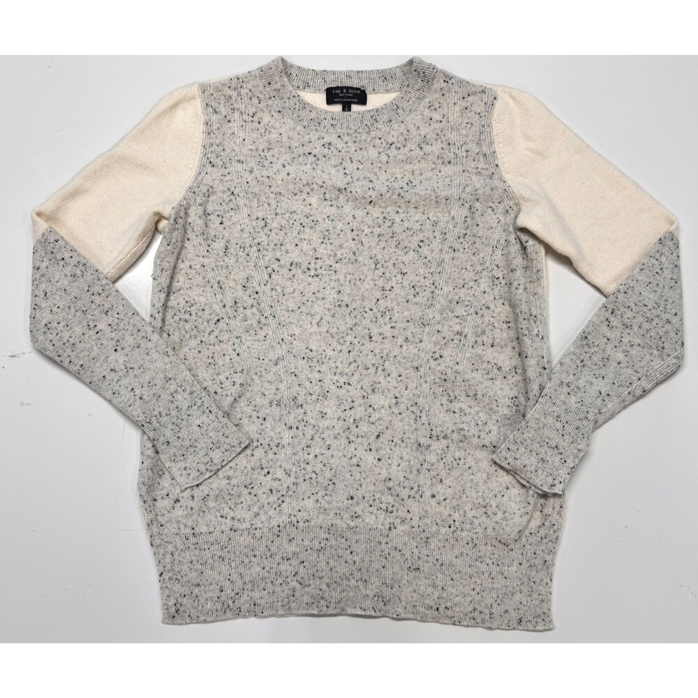 Rag & Bone 100% Cashmere Womens Small Colorblock Speckled Crewneck Sweater Gray